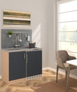 Respekta Miniküche MK100ESGC 100 cm grau - Glaskeramikkochfeld