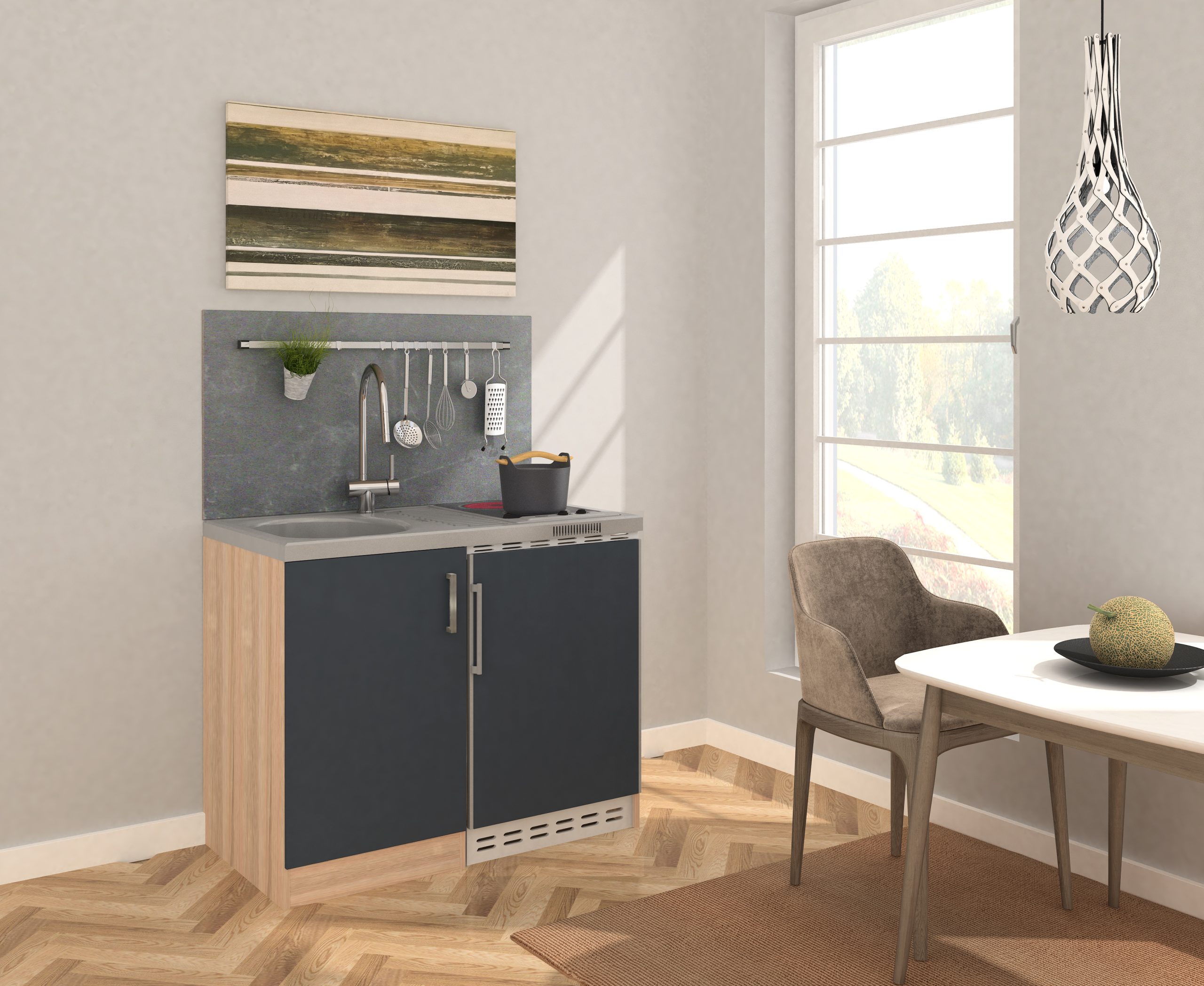 Respekta Miniküche MK100ESGC 100 cm grau - Glaskeramikkochfeld