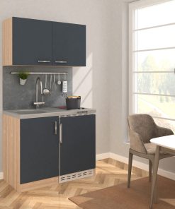 Respekta Miniküche MK100ESGOSC 100 cm grau - Glaskeramikkochfeld