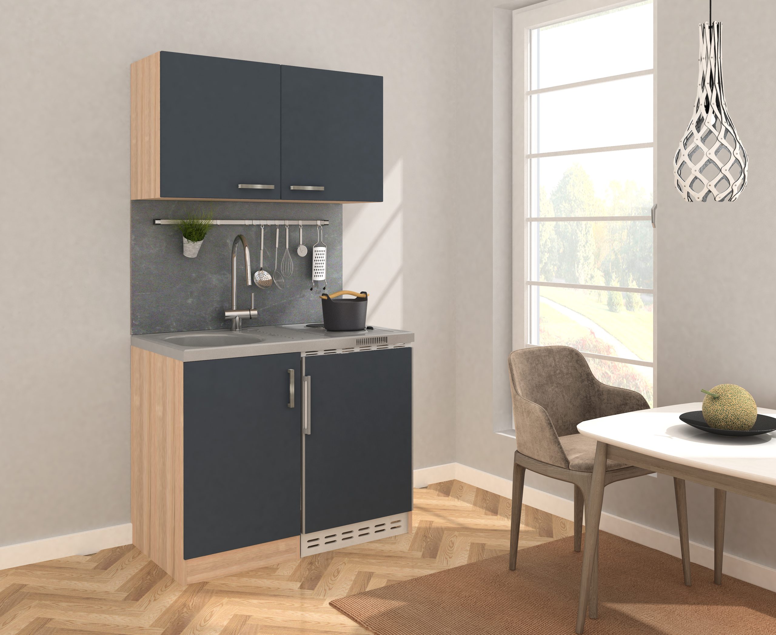 Respekta Miniküche MK100ESGOSS 100 cm grau - Kochmulde