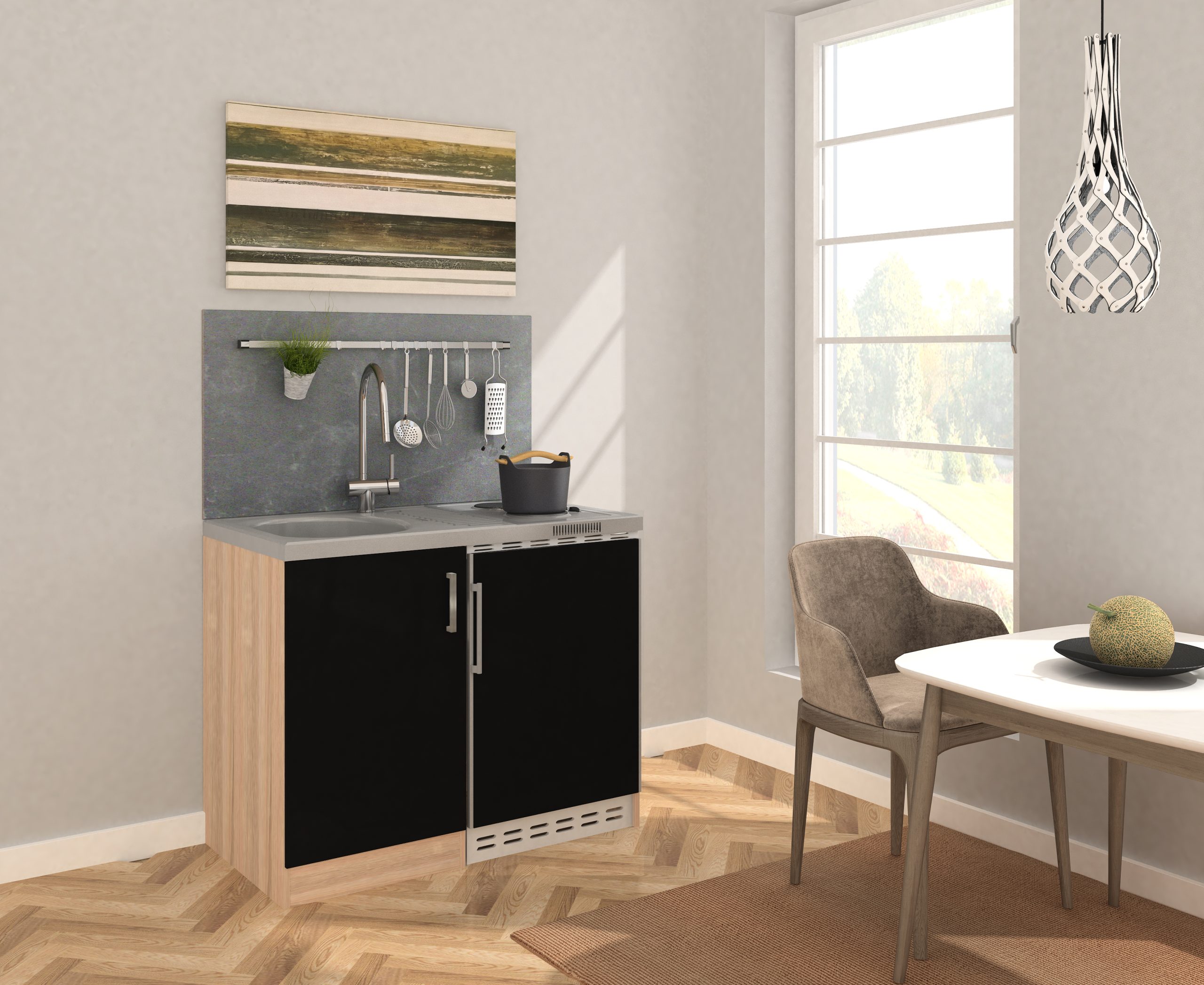 Respekta Miniküche MK100ESSS 100 cm schwarz - Kochmulde