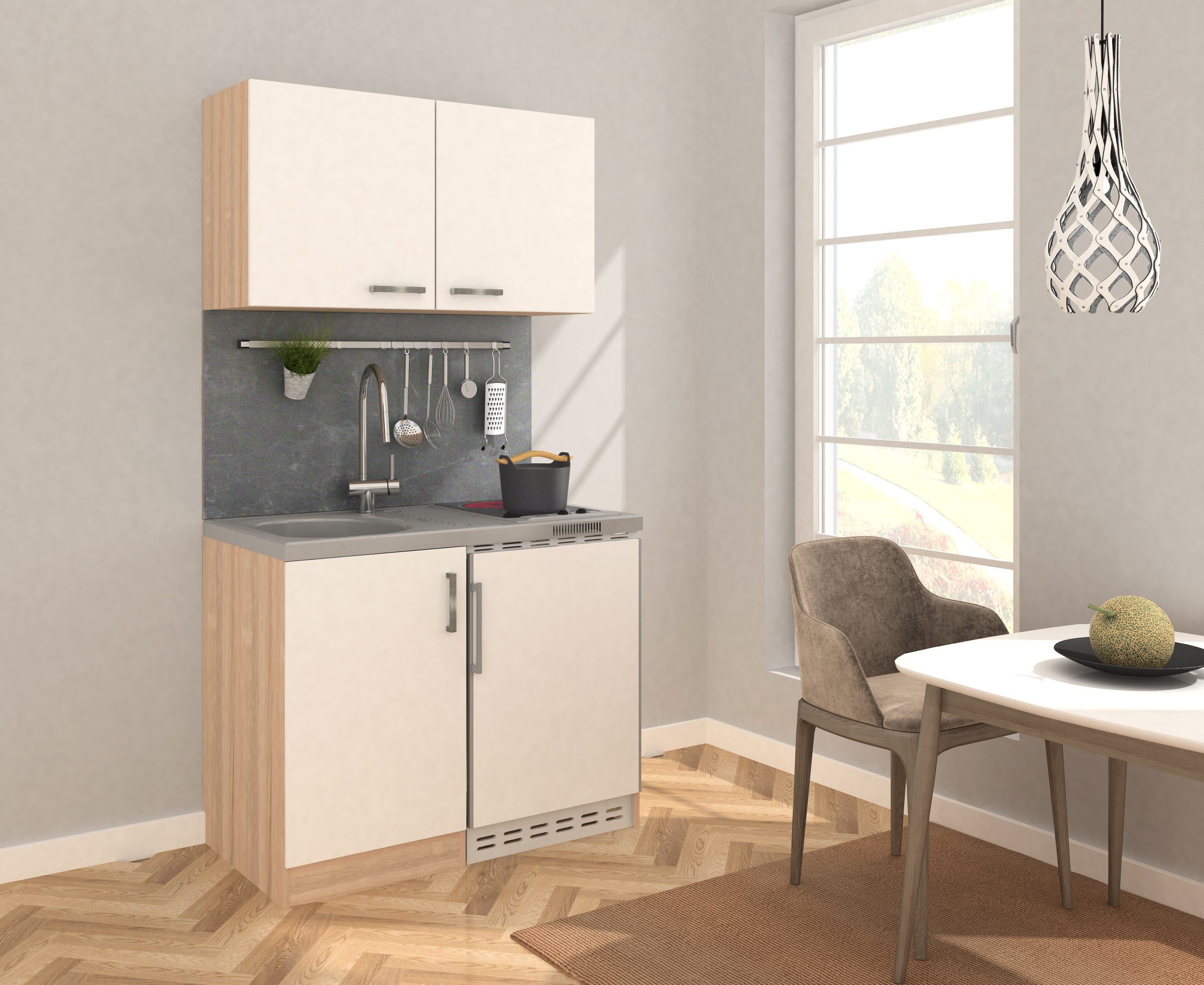 Respekta Miniküche MK100ESWOSC 100 cm weiß - Glaskeramikkochfeld