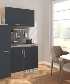 Respekta Miniküche MK130ESGOSC 130 cm grau - Glaskeramikkochfeld