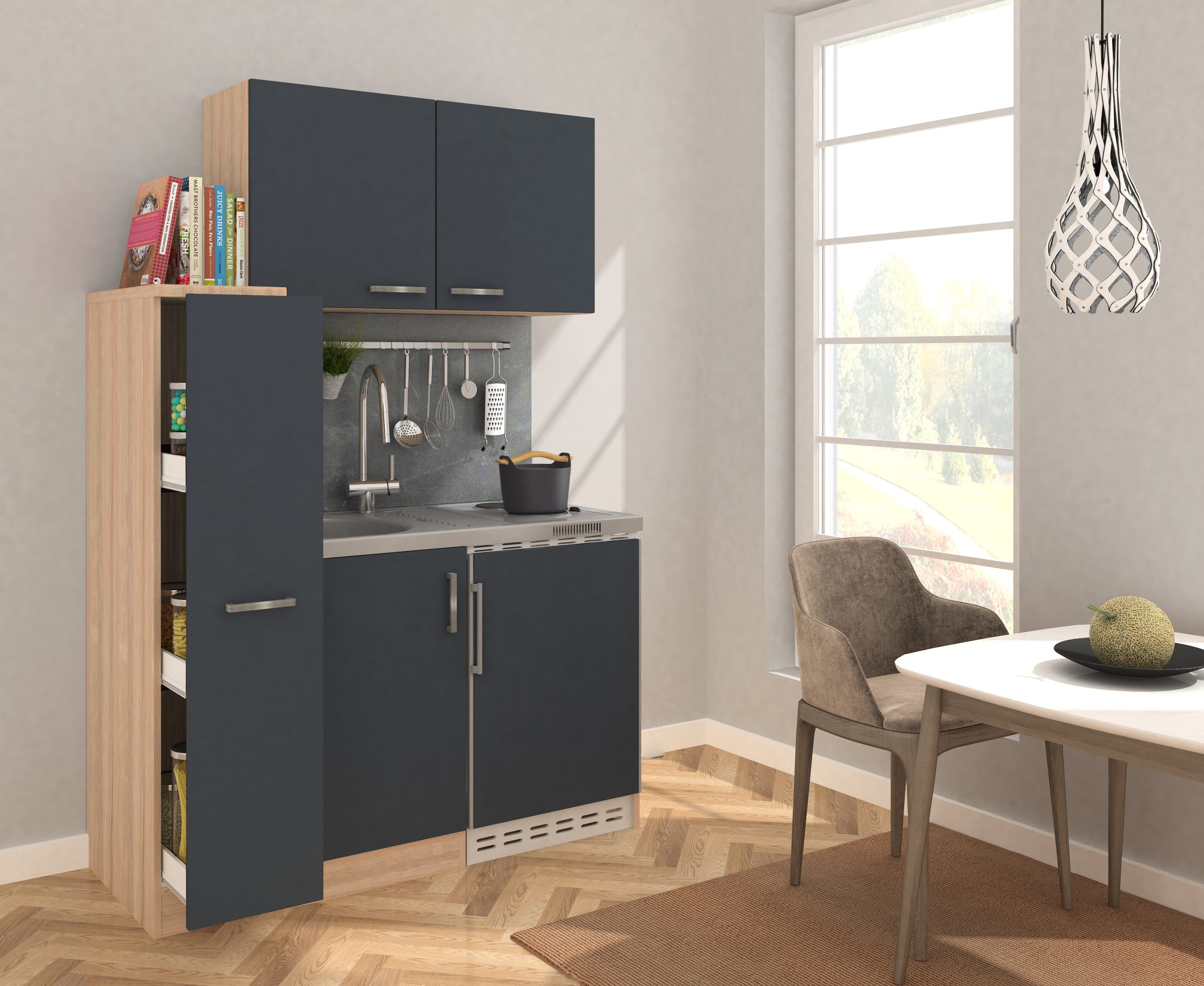 Respekta Miniküche MK130ESGOSS 130 cm grau - Kochmulde