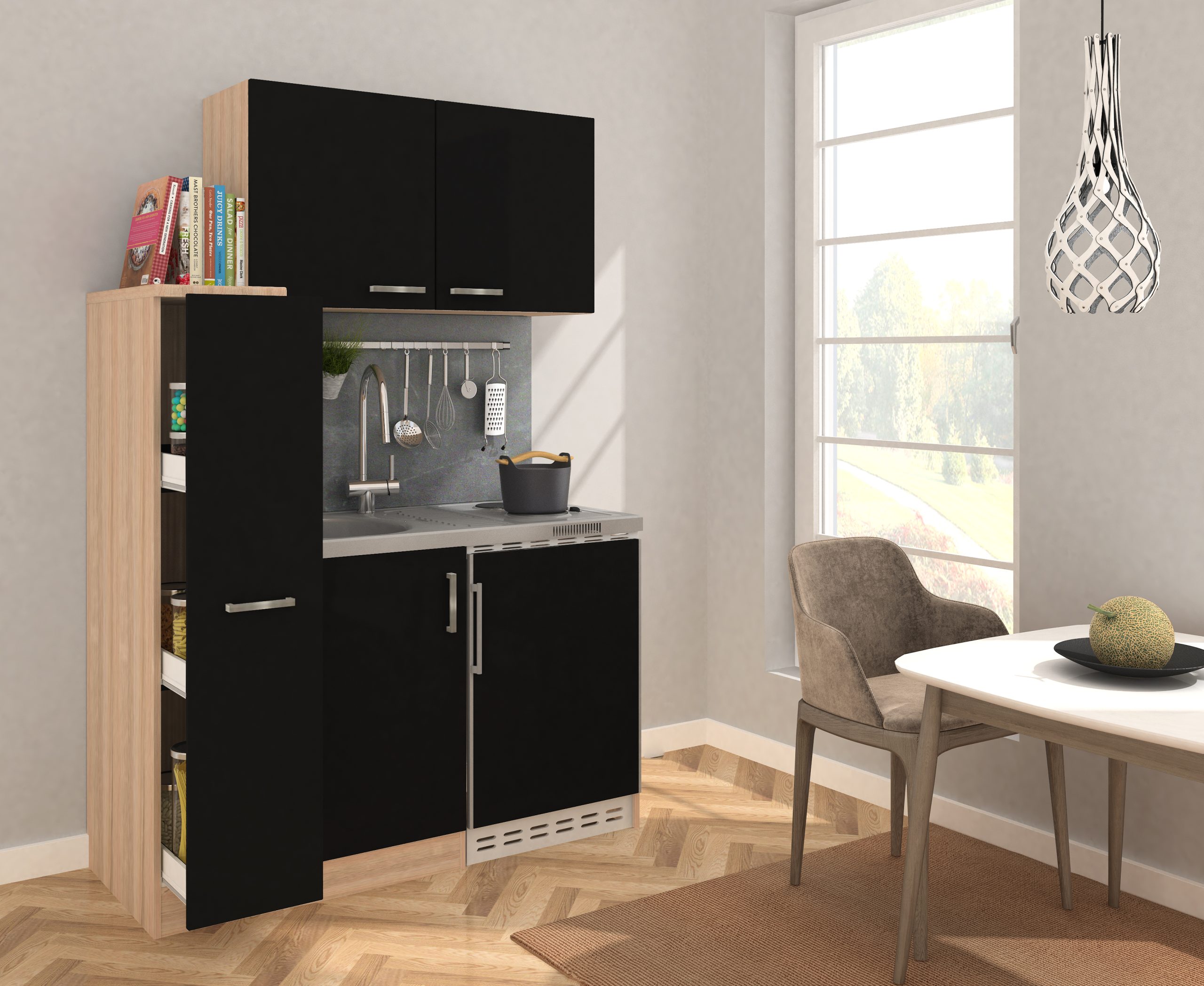 Respekta Miniküche MK130ESSOSS 130 cm schwarz - Kochmulde