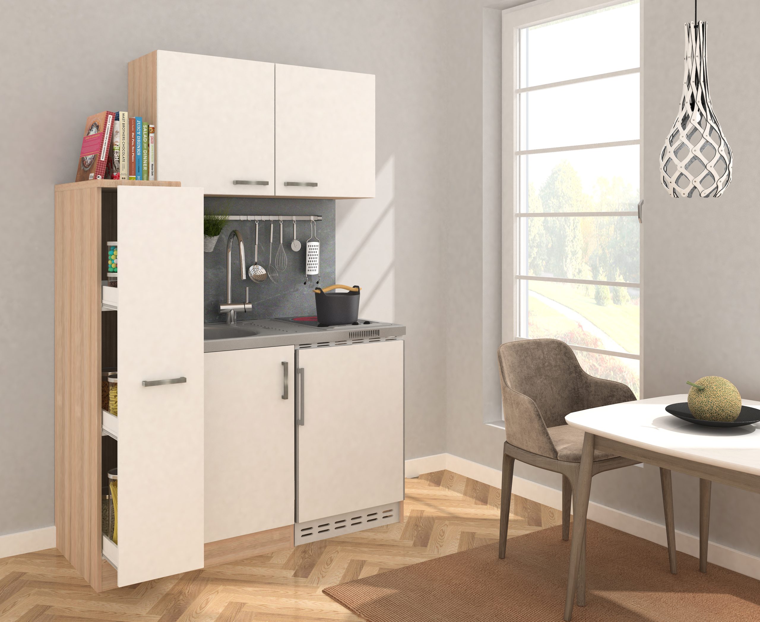 Respekta Miniküche MK130ESWOSC 130 cm weiß - Glaskeramikkochfeld