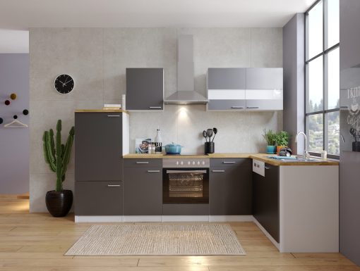 Respekta Winkelküche KBL280WGCG 280 cm Weiß - Grau