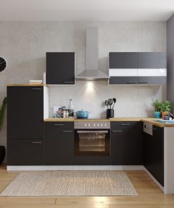 Respekta Winkelküche KBL280WSCG 280 cm Weiß - Schwarz