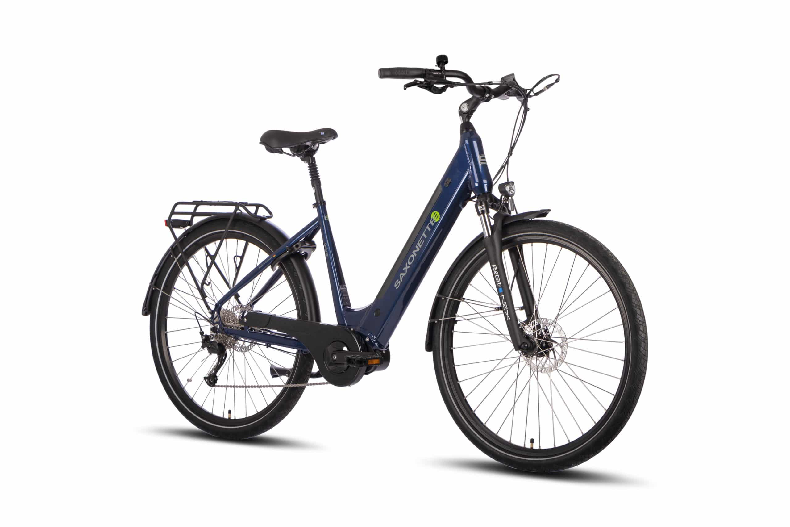 SAXONETTE Deluxe Sport E-Bike Wave 9 Gang Kettenschaltung Federgabel Scheibenbremsen nightblue glänzend
