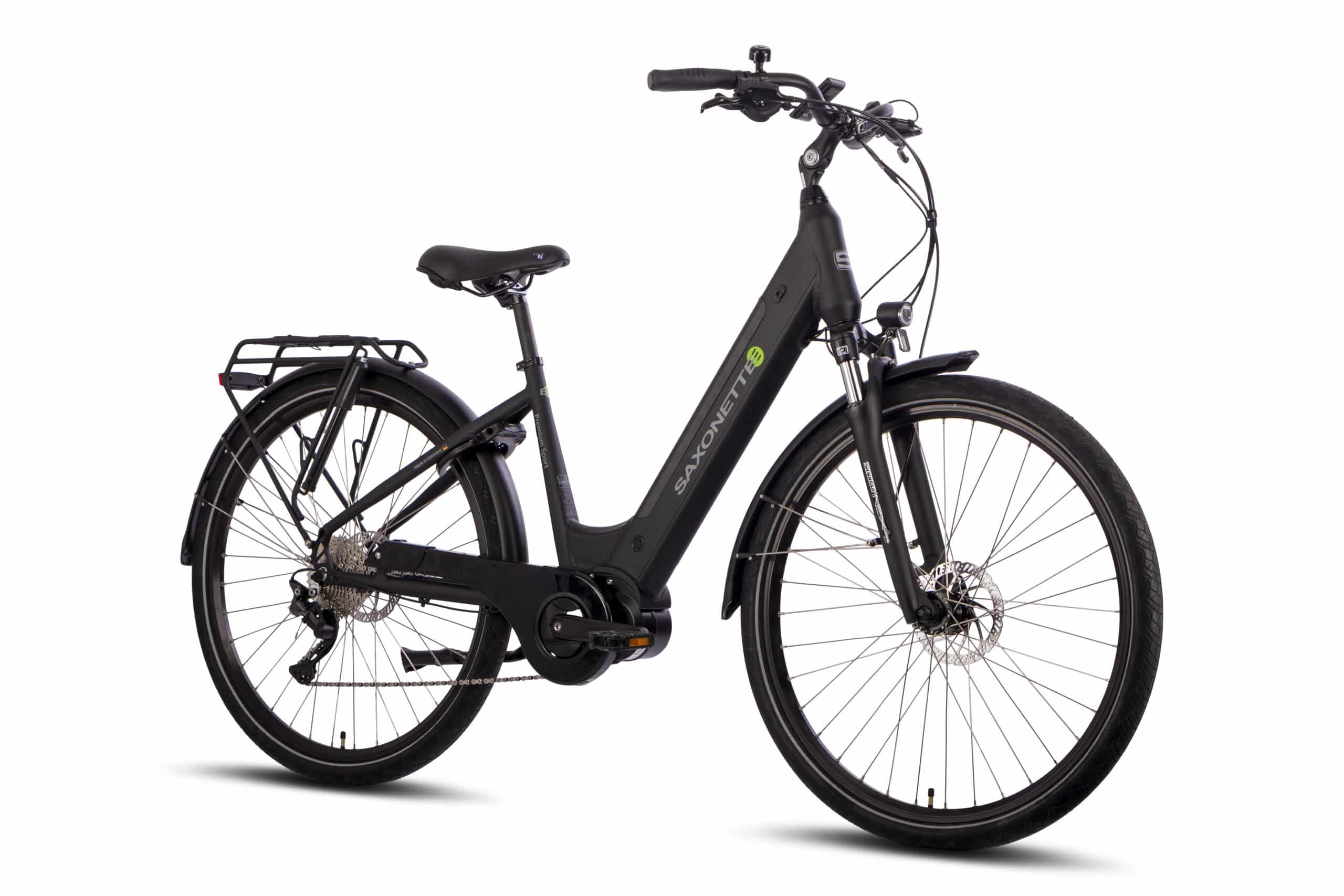 SAXONETTE Premium Sport E-Bike 10 Gang Kettenschaltung Mittelmotor Scheibenbremsen Federgabel Wave schwarz matt