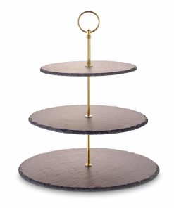 Schiefer Etagere 3-Stöckig - gold