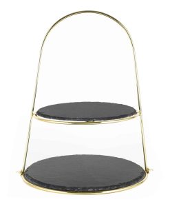 Schiefer Etagere (Bügel) 2-Stöckig - gold