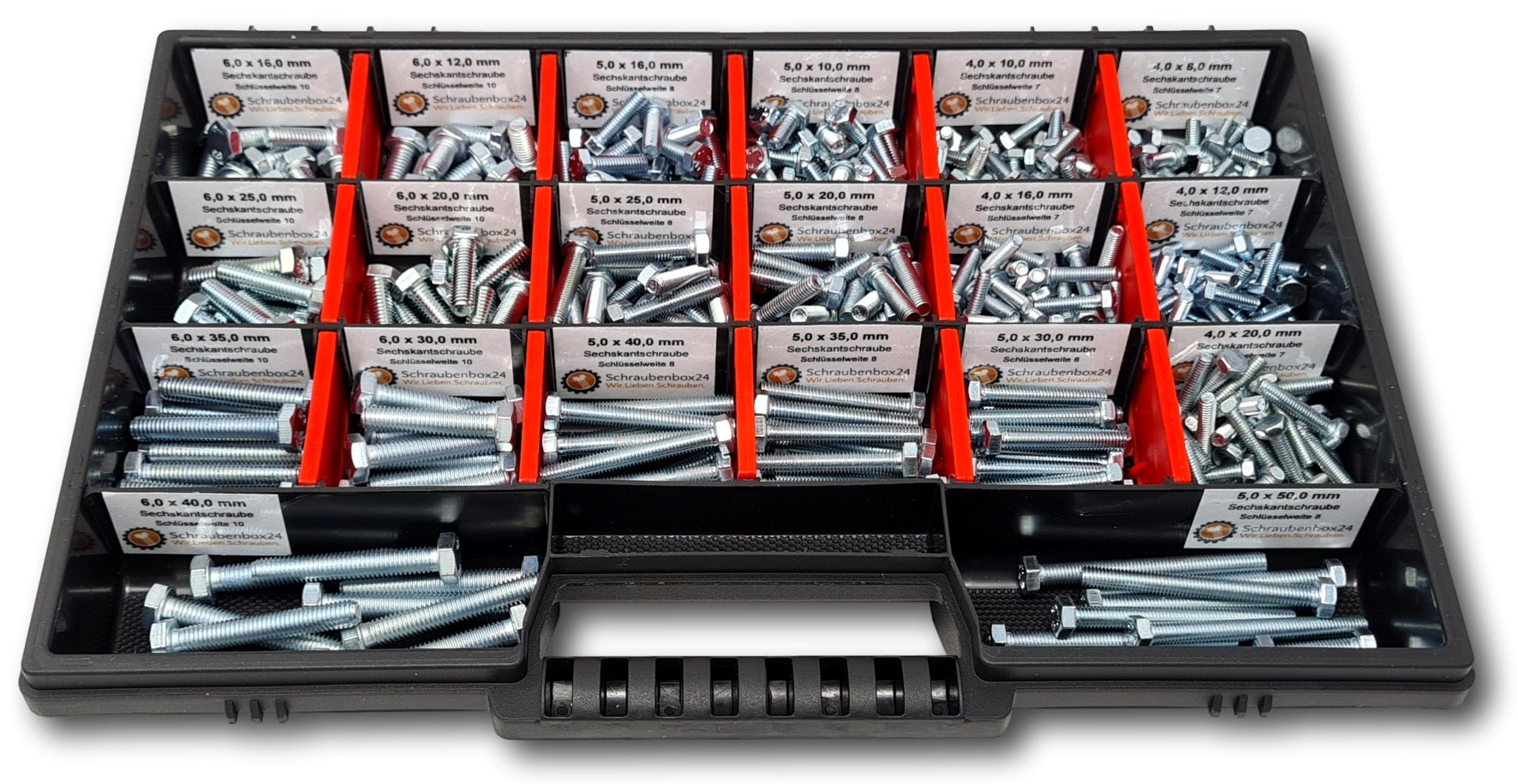 Sechskantschrauben Sortiment M4-M5-M6 // 8mm-50mm 350 tlg. Schraubenbox DIN 933 Vollgewindeschrauben Maschinenschrauben Sechskantschrauben