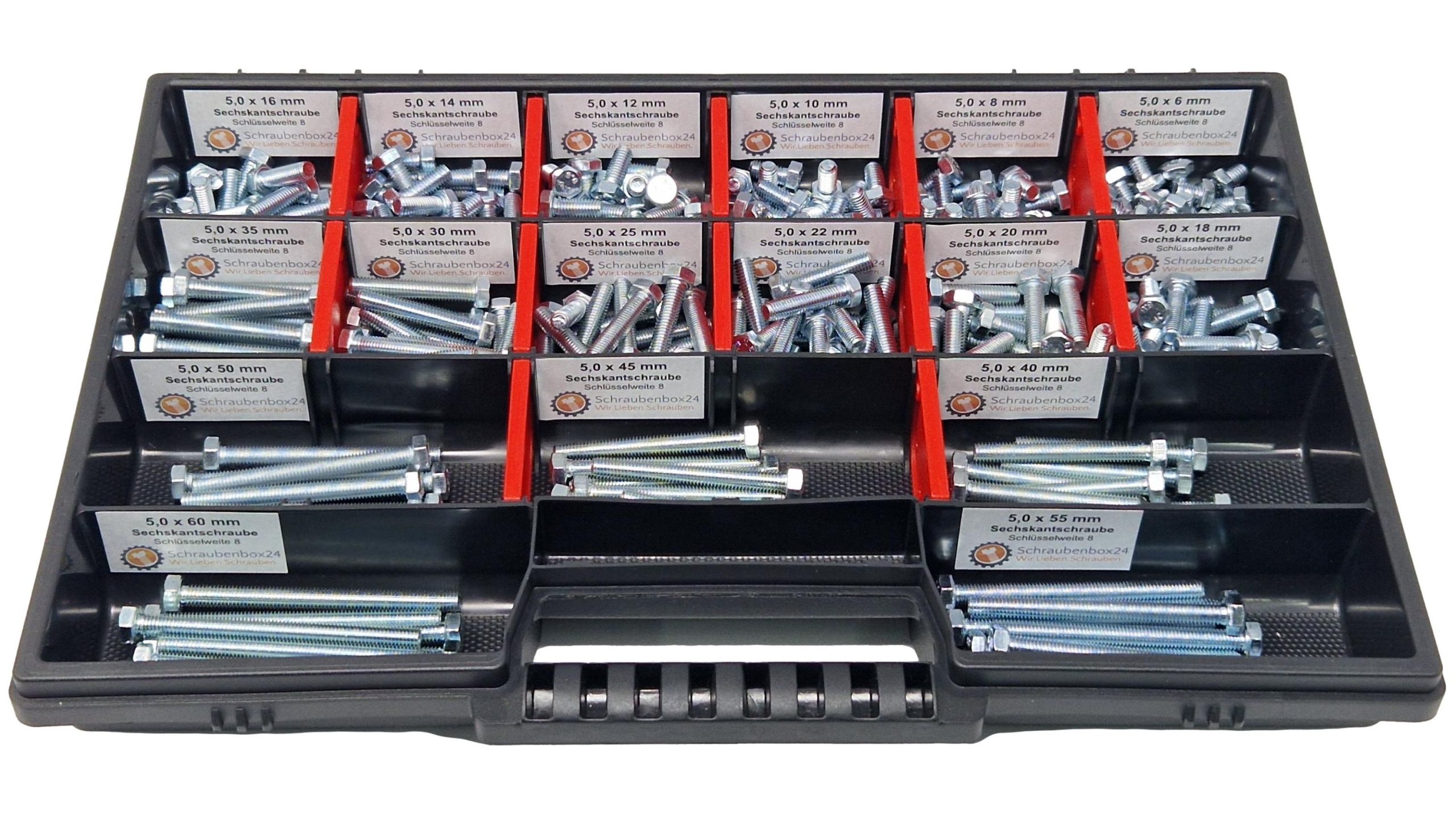 Sechskantschrauben Sortiment M5 // 6mm-60mm 300 tlg Schraubenbox DIN 933/ISO4017 Vollgewindeschrauben Maschinenschrauben Gewindeschrauben Sechskantschrauben