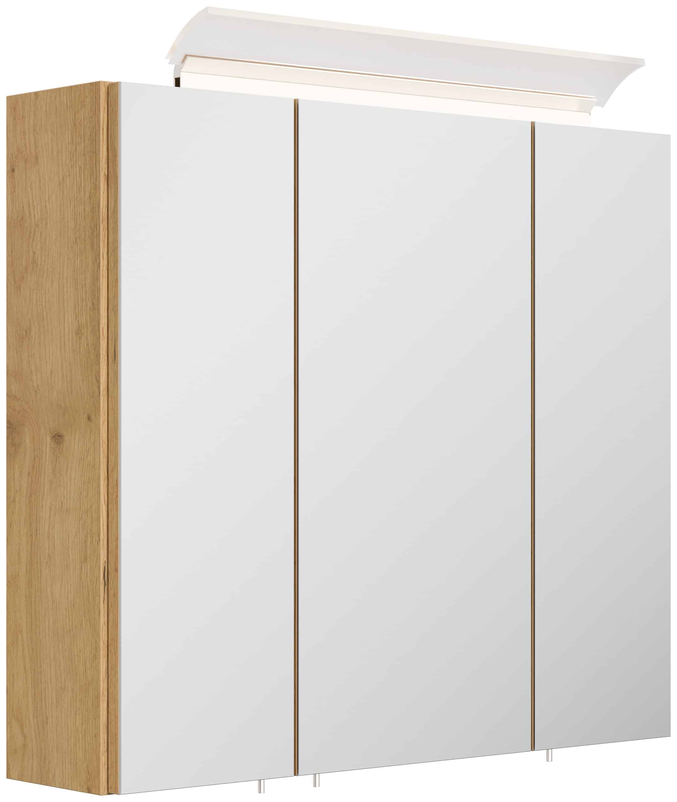 Spiegelschrank 70cm inkl. Design LED-Lampe und Glasböden weiss hochglanz