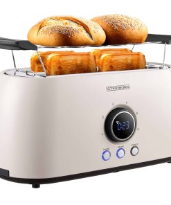 Steinborg 4 Scheiben XXL Toaster Digitales Display m. Brötchenaufsatz Beige