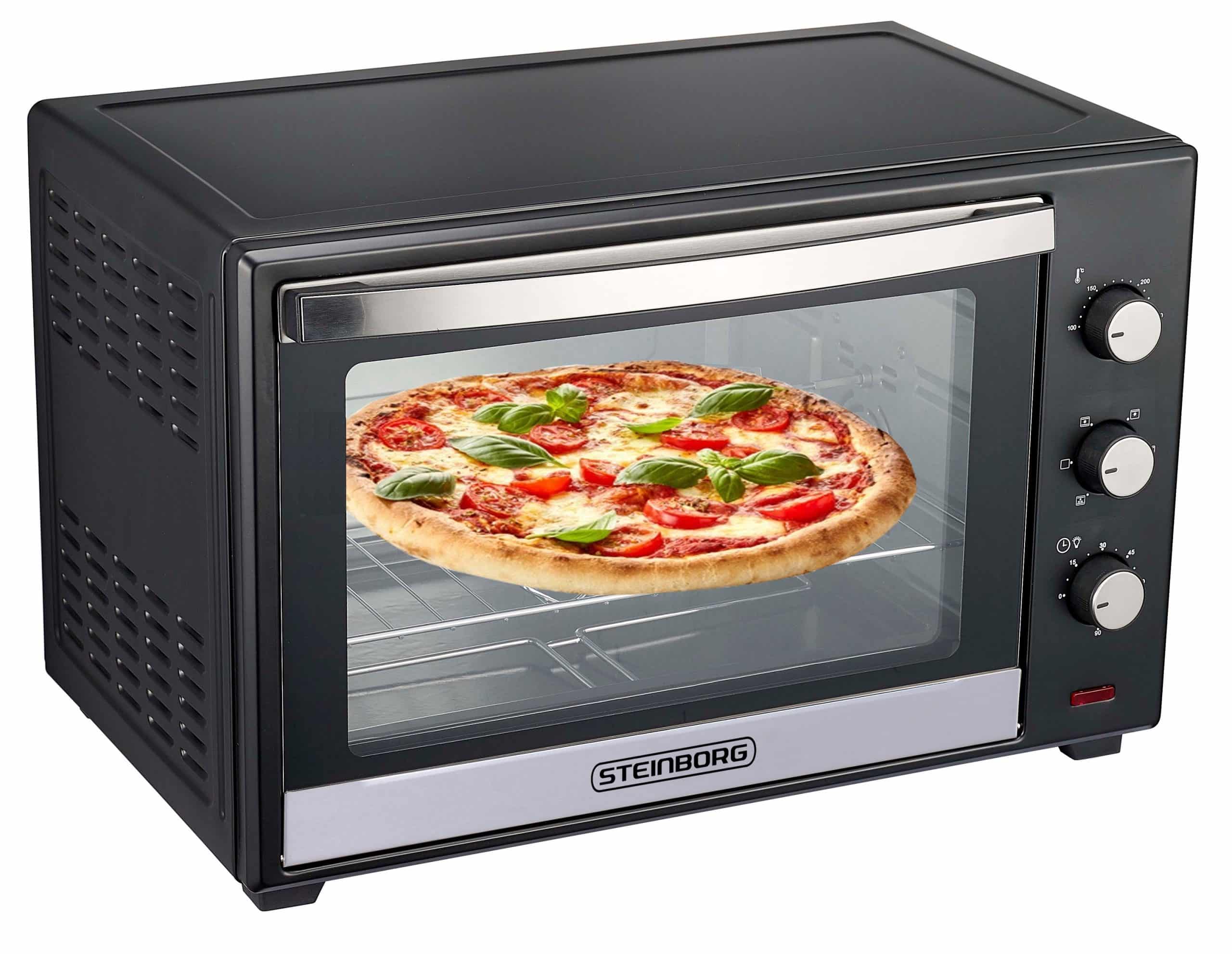 Steinborg Minibackofen 60L Pizzaofen 90 min. Timer 2000W schwarz