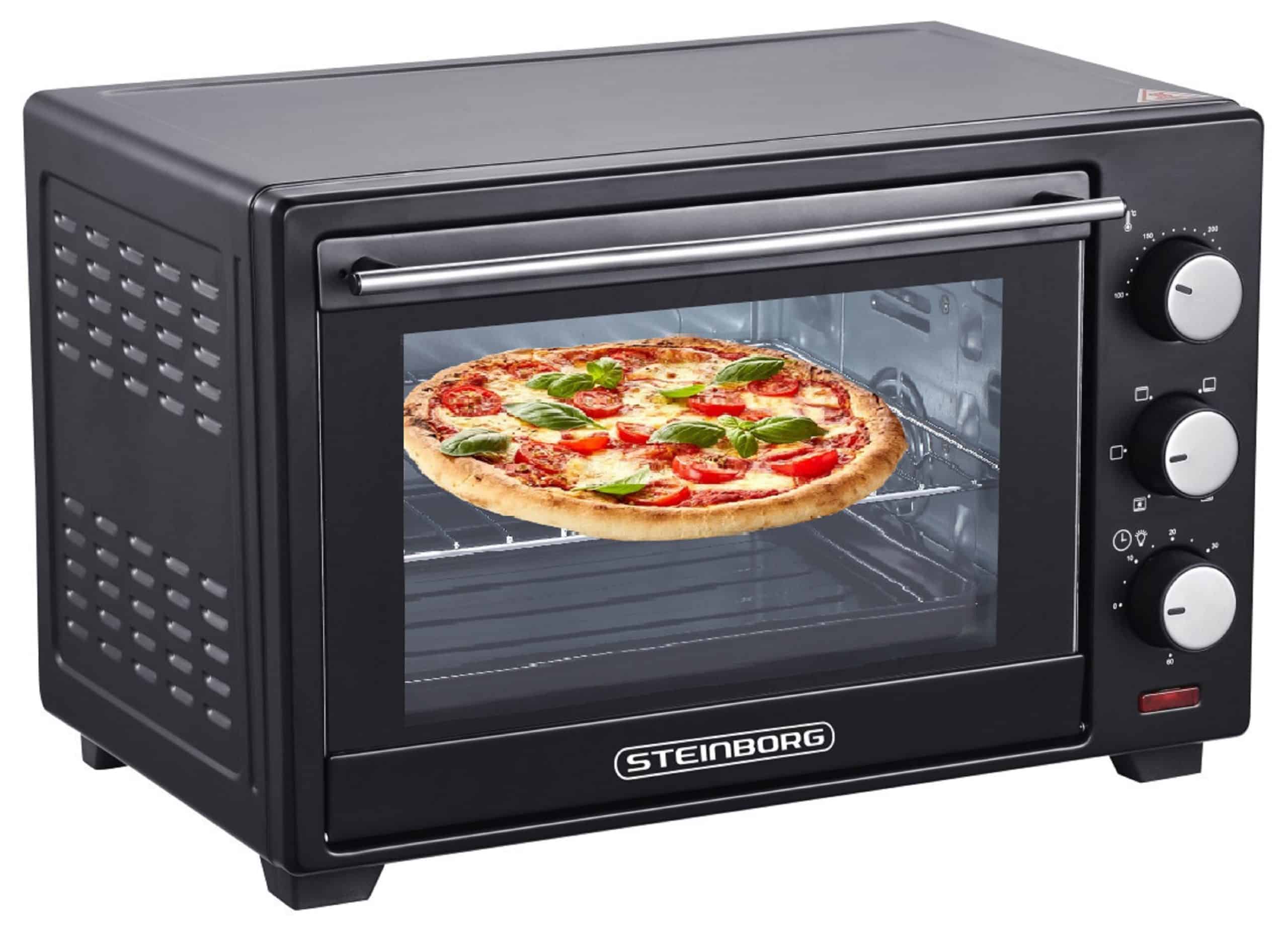 Steinborg Minibackofen Pizzaofen 25L mit Umluft 1600W schwarz