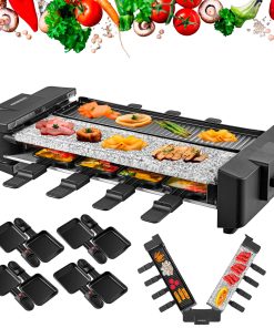 Steinborg Raclette Grill für 8 Personen m. teilbarer Grillfläche 1500W