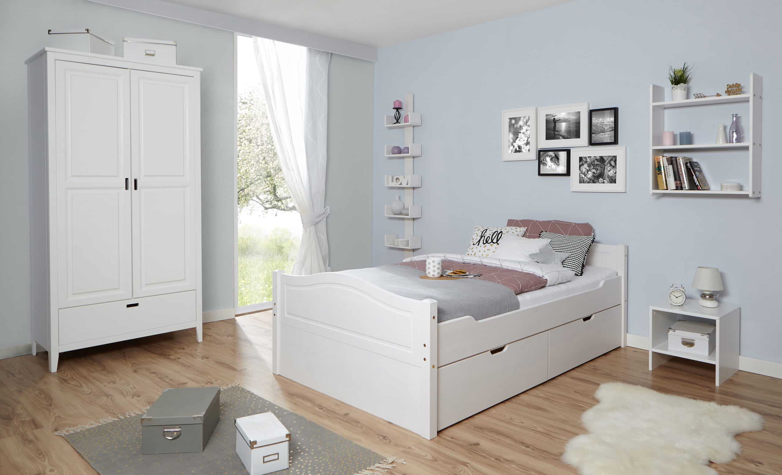 TiCAA Doppelbett "Leni" 140x200 mit 2er Schubkästen