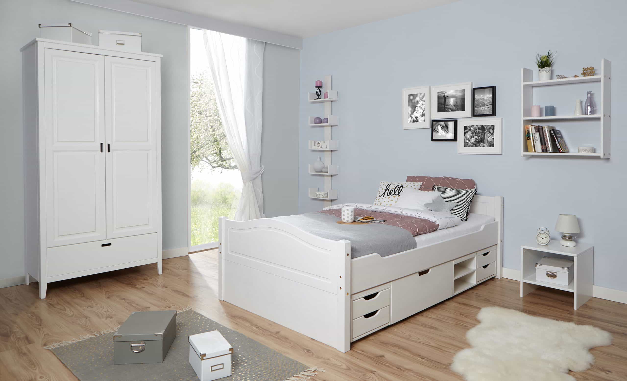 TiCAA Doppelbett "Leni" 140x200 mit 4er Funktionsschubkasten