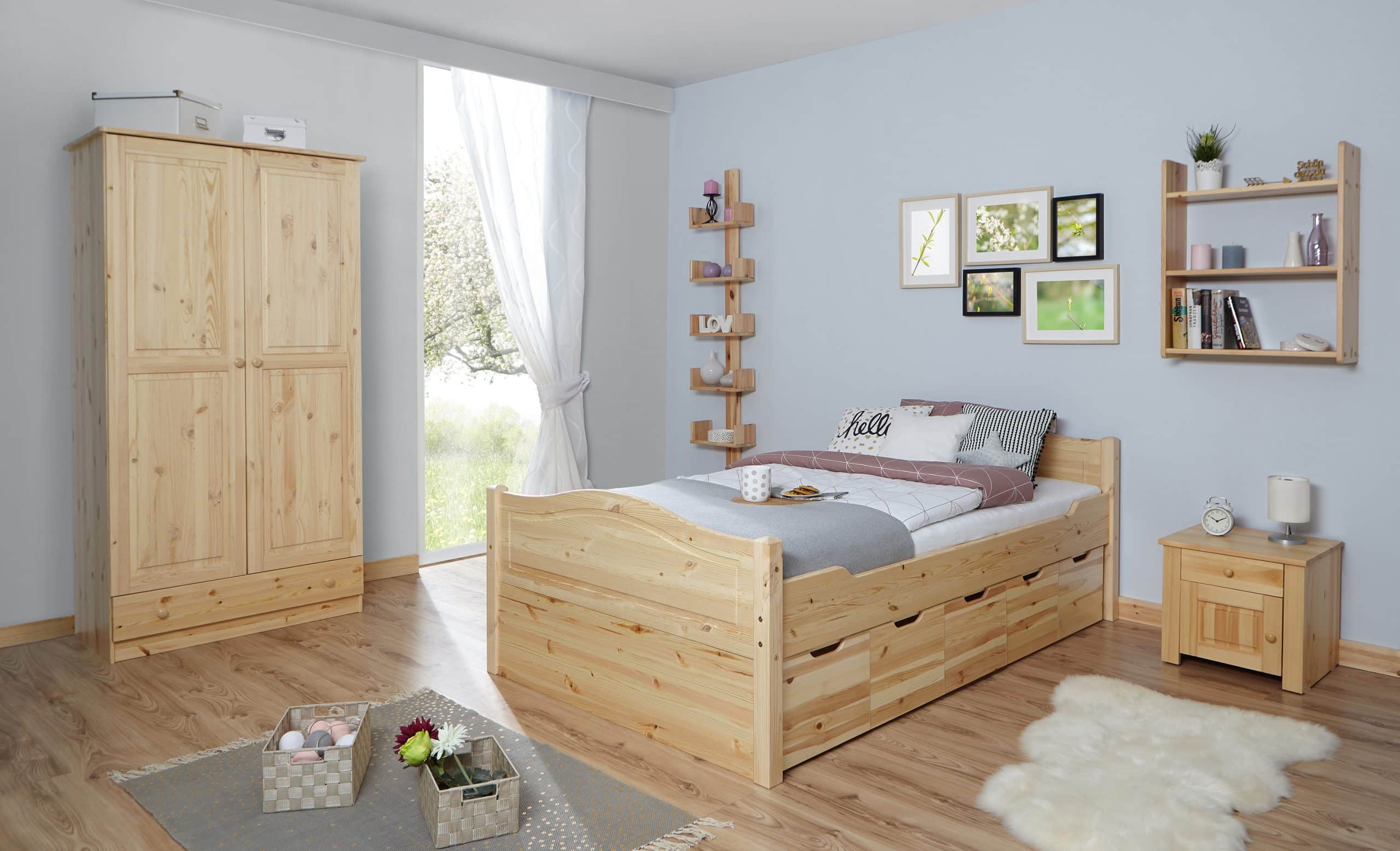 TiCAA Doppelbett "Leni" 140x200 mit 5er Schubkästen