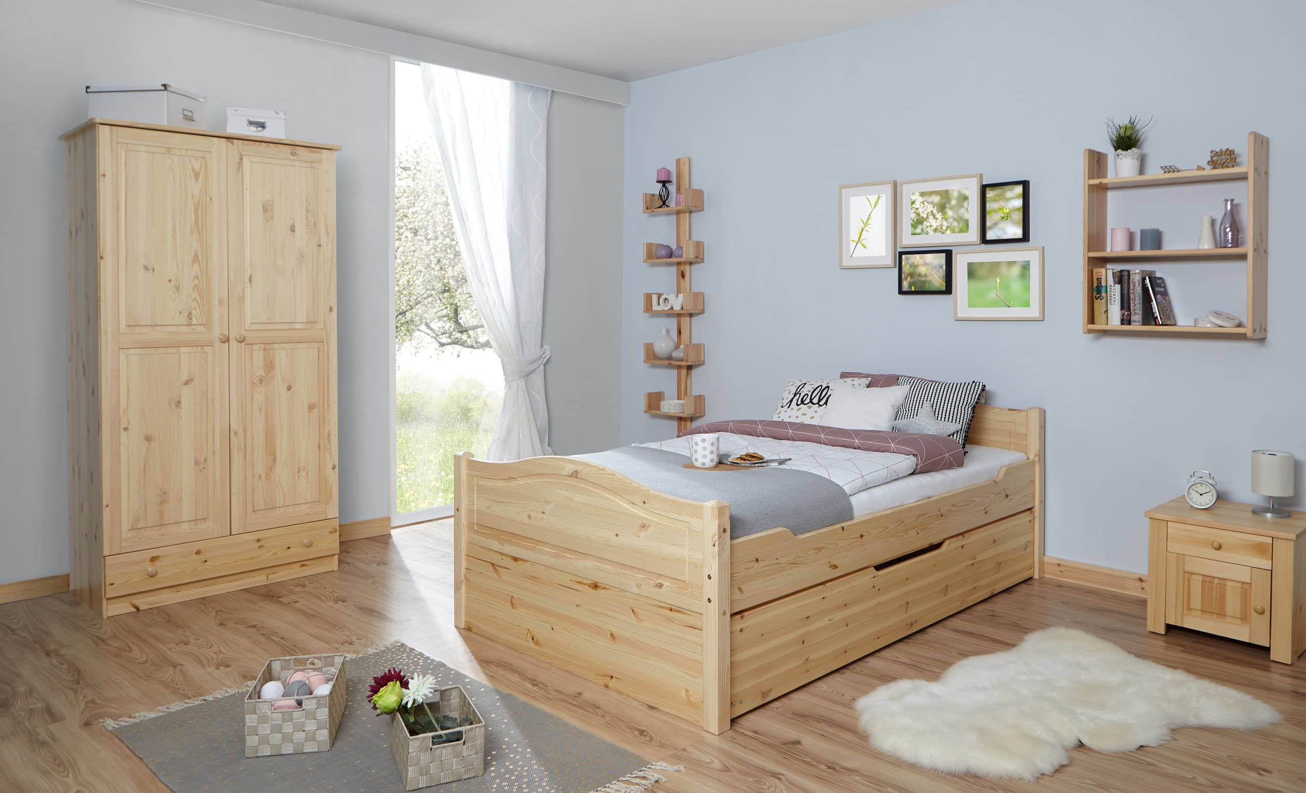 TiCAA Doppelbett "Leni" 140x200 mit Zusatzbett