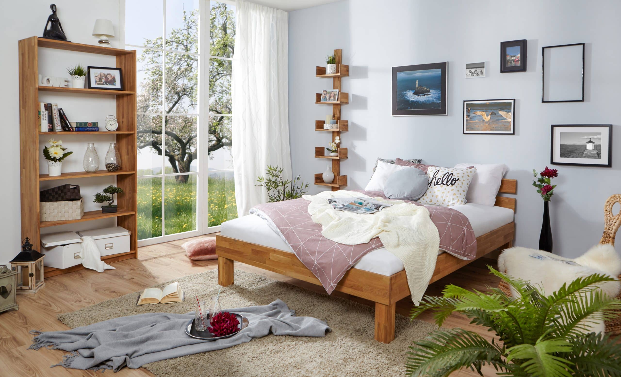 TiCAA Eiche Bett "Luis" massiv Einzelbett Futonbett Doppelbett