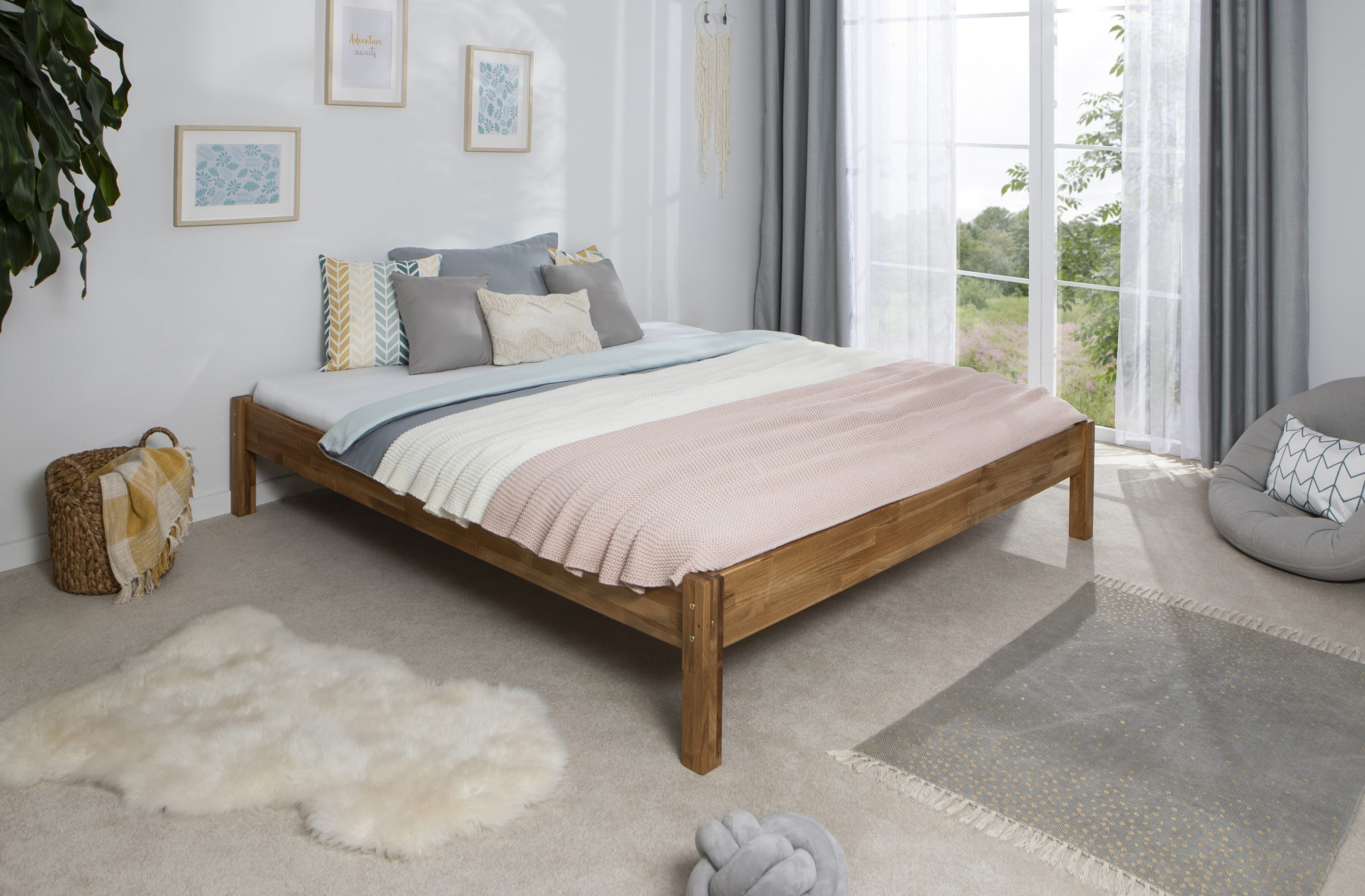 TiCAA Einzel- und Doppelbett "Dora" Eiche massiv geölt