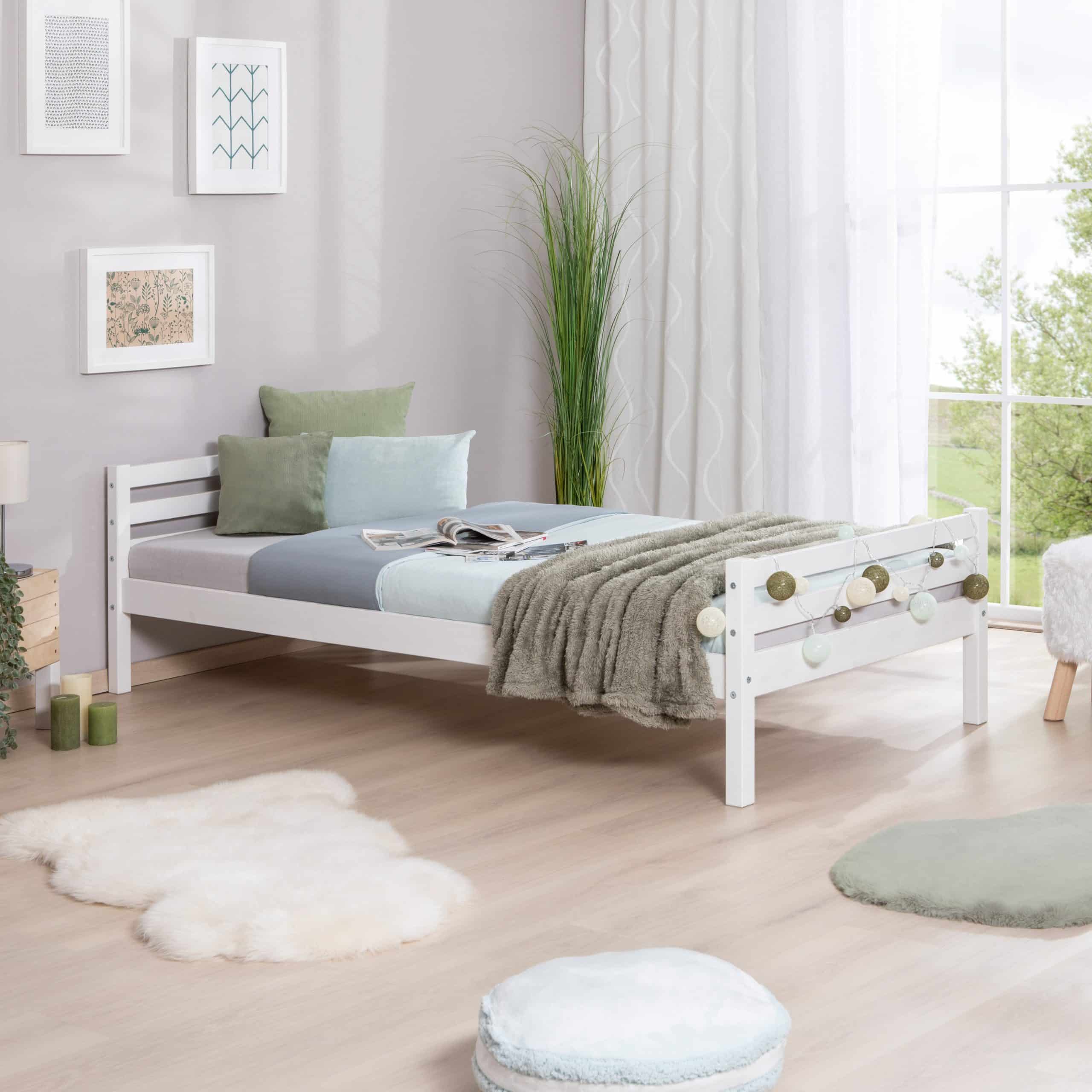 TiCAA Einzelbett "Nadine" Kiefer massiv Weiß