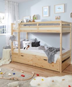 TiCAA Etagenbett Finn Natur mit 2er Schubkästen