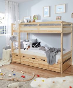 TiCAA Etagenbett Finn Natur mit 5er Schubkästen