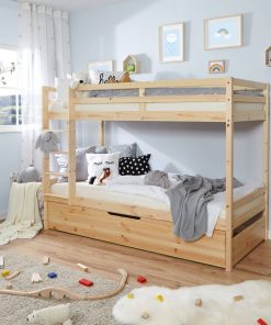 TiCAA Etagenbett Finn Natur mit Zusatzbett