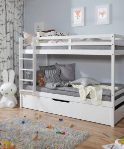 TiCAA Etagenbett Finn Weiß mit Zusatzbett