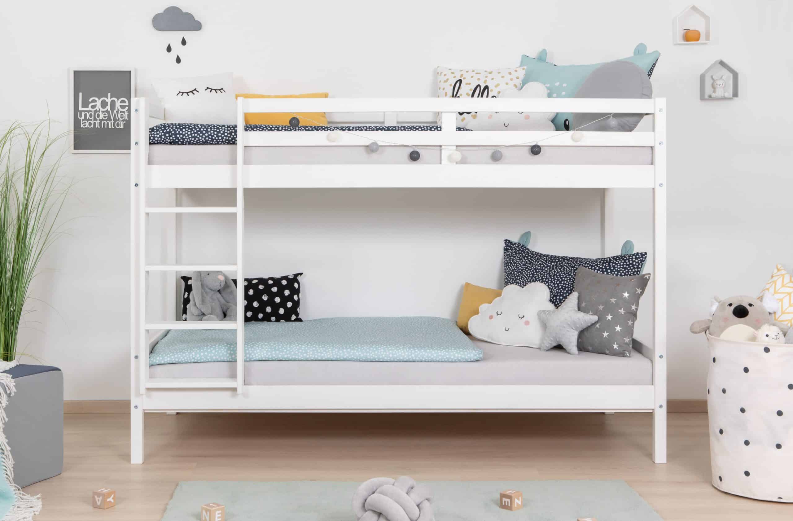 TiCAA Etagenbett Stockbett Rene Kiefer massiv Weiß