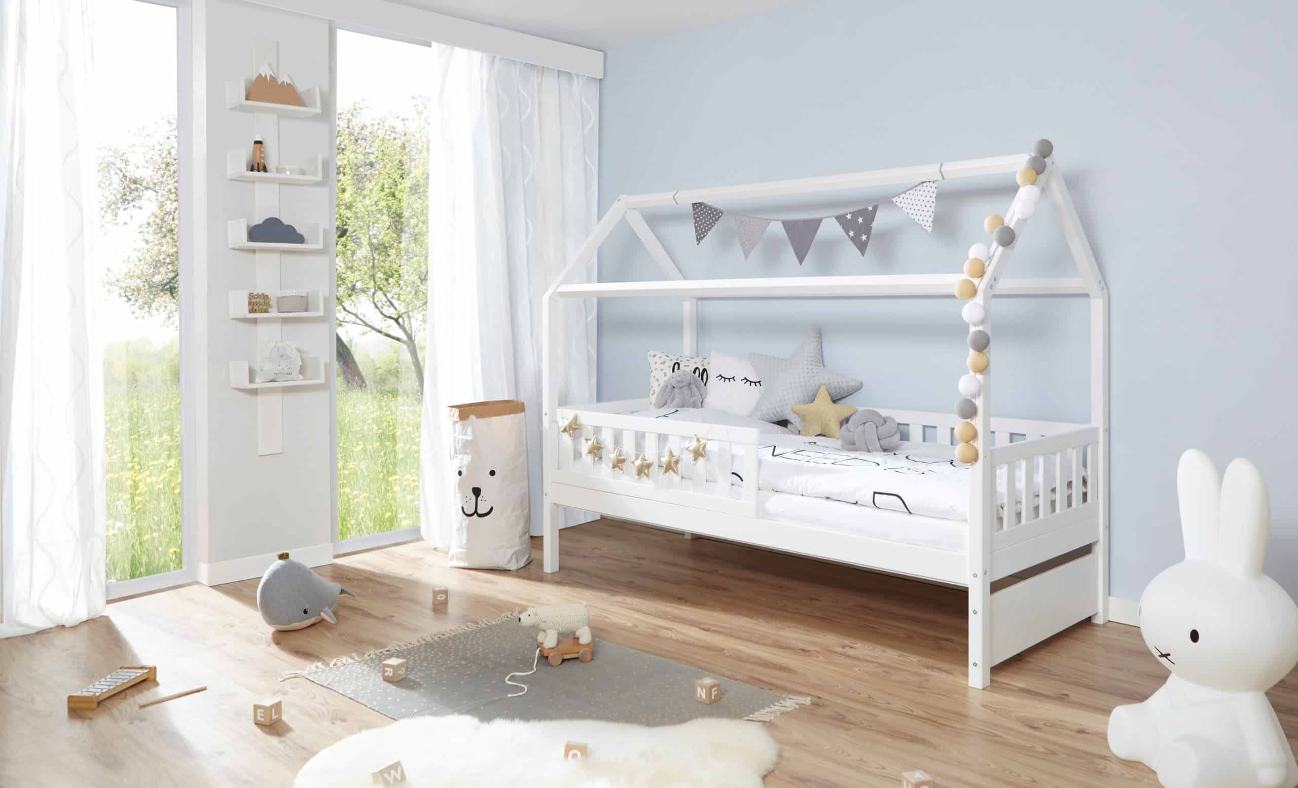 TiCAA Hausbett "Traumhaus" Kiefer Weiß