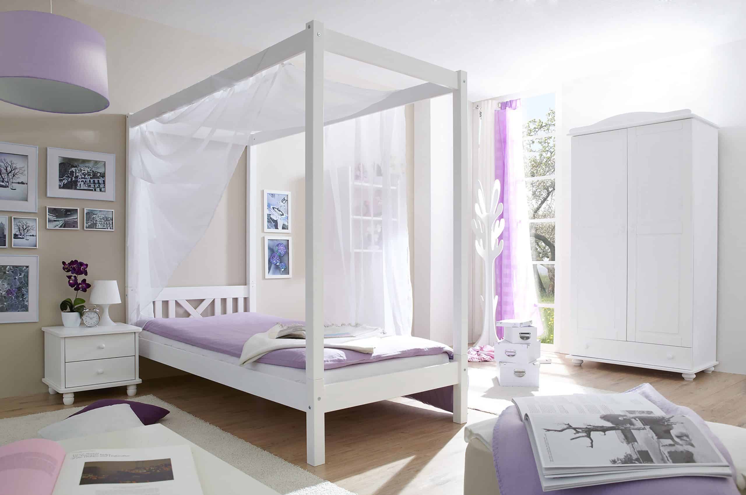 TiCAA Himmelbett Einzelbett LaLuna Kiefer