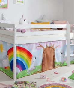 TiCAA Hochbett "Einhorn Rainbow" Kiefer weiß