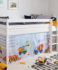 TiCAA Hochbett "Oskars Baustelle" Kiefer weiß