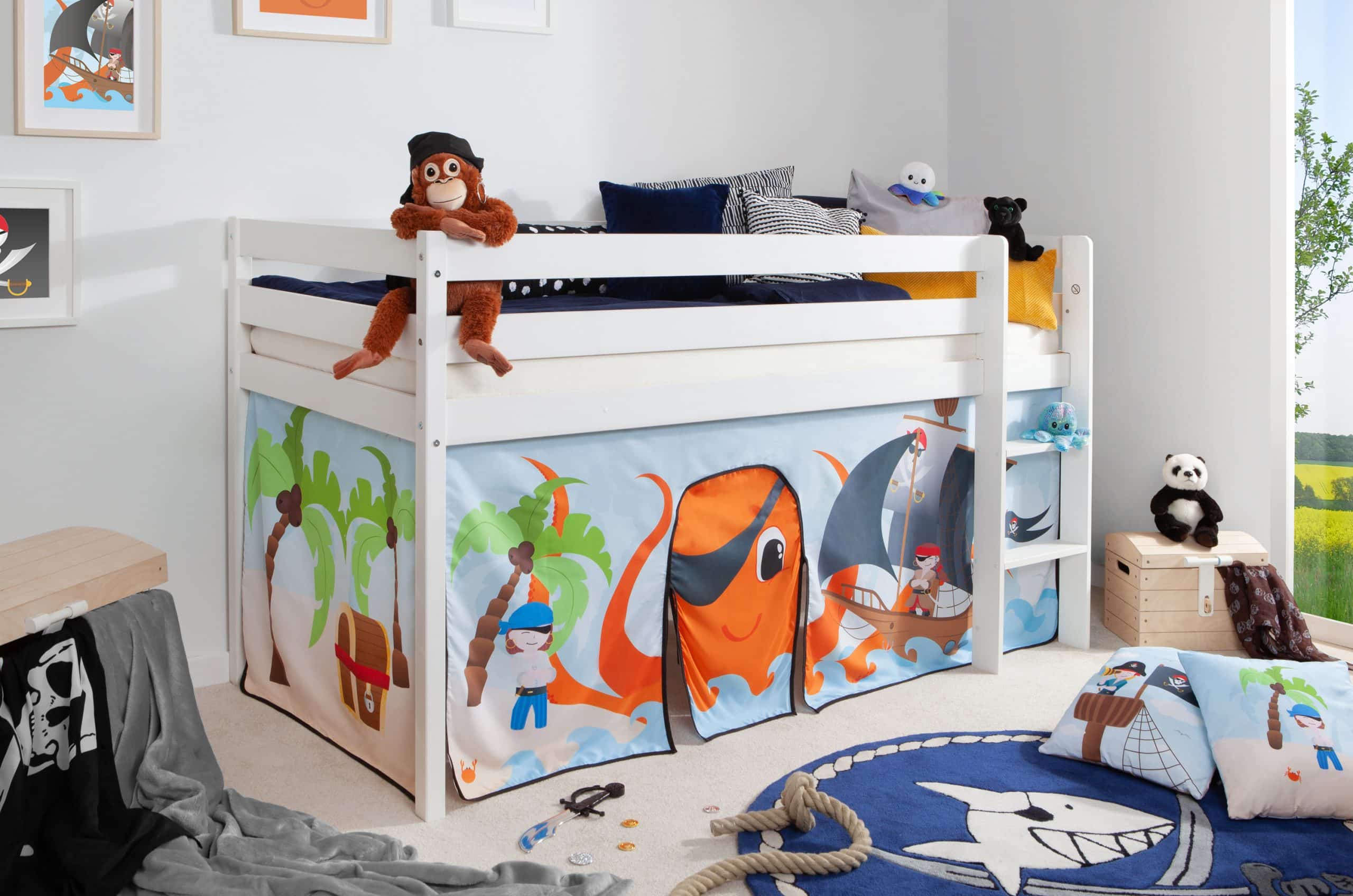 TiCAA Hochbett "Pirat Luan" Kiefer weiß