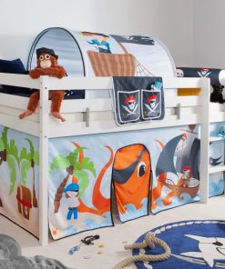 TiCAA Hochbett "Pirat Luan" inkl. Zubehör Kiefer weiß