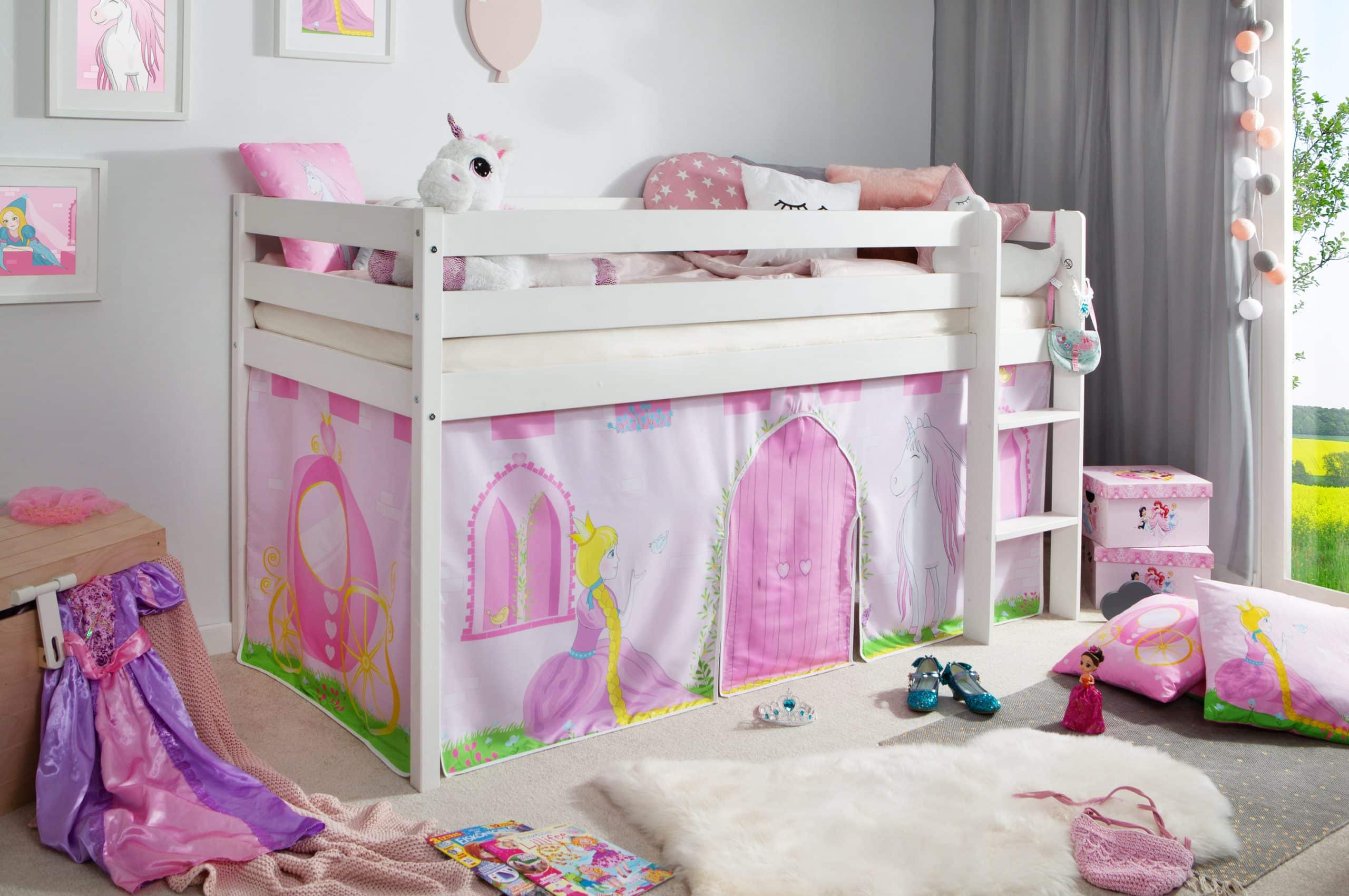 TiCAA Hochbett "Prinzessin Liora" Kiefer weiß