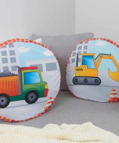TiCAA Kinder Rundkissen-Set "Oskars Baustelle"