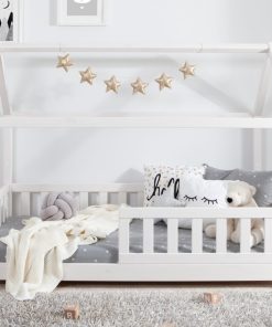 TiCAA Kinderbett Hausbett "Kay" 80x160 Kiefer weiß