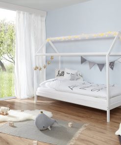 TiCAA Kinderbett Hausbett "Lina" 90x200 cm Kiefer weiß