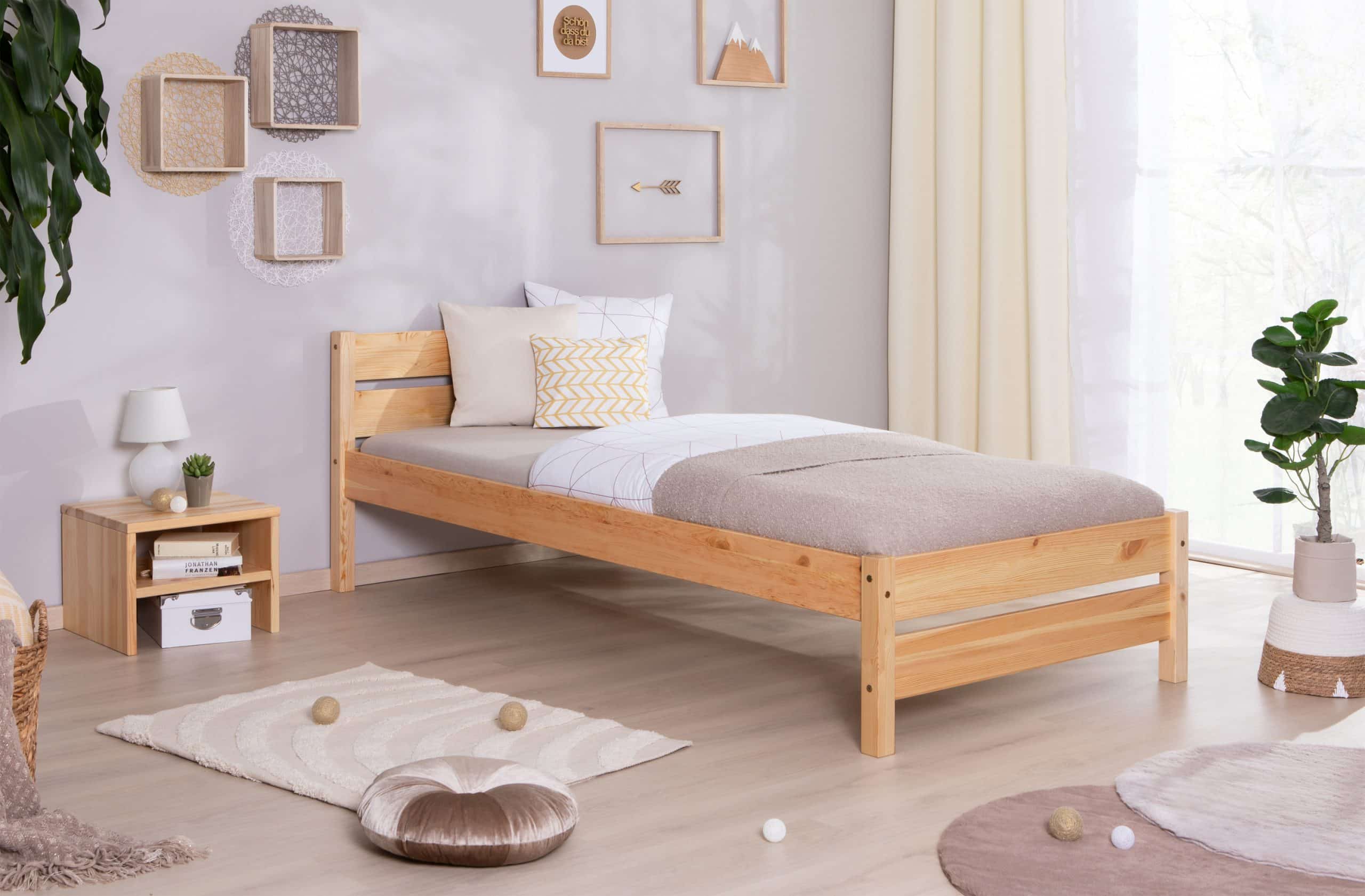 TiCAA Massivholz Einzelbett "Bora" Kiefer Natur