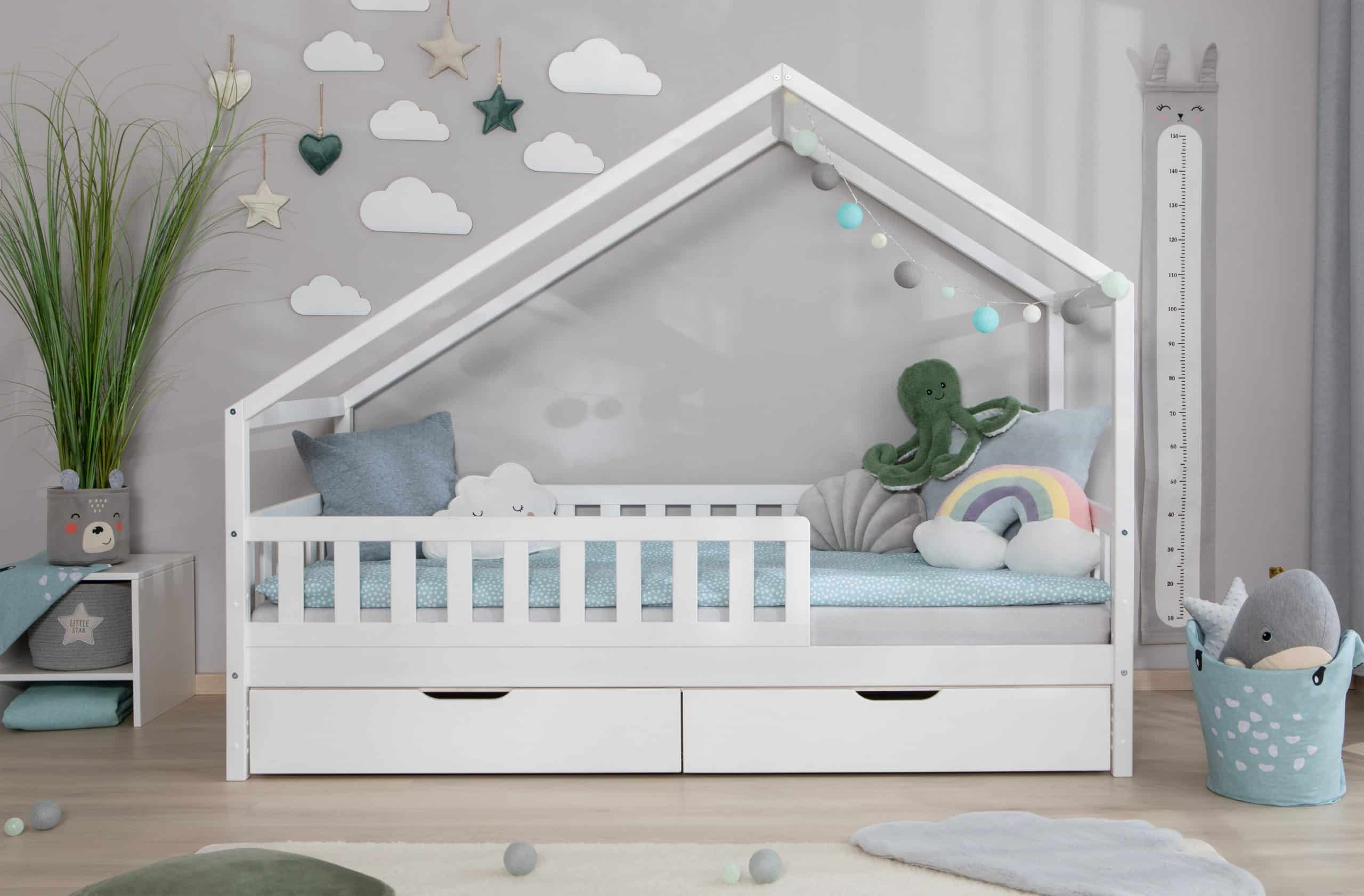 TiCAA TiCAA Hausbett Bodenbett wandelbar mit asymmetrischem Dach "Lou" 90/100/120/140x200 cm für Jungen & Mädchen