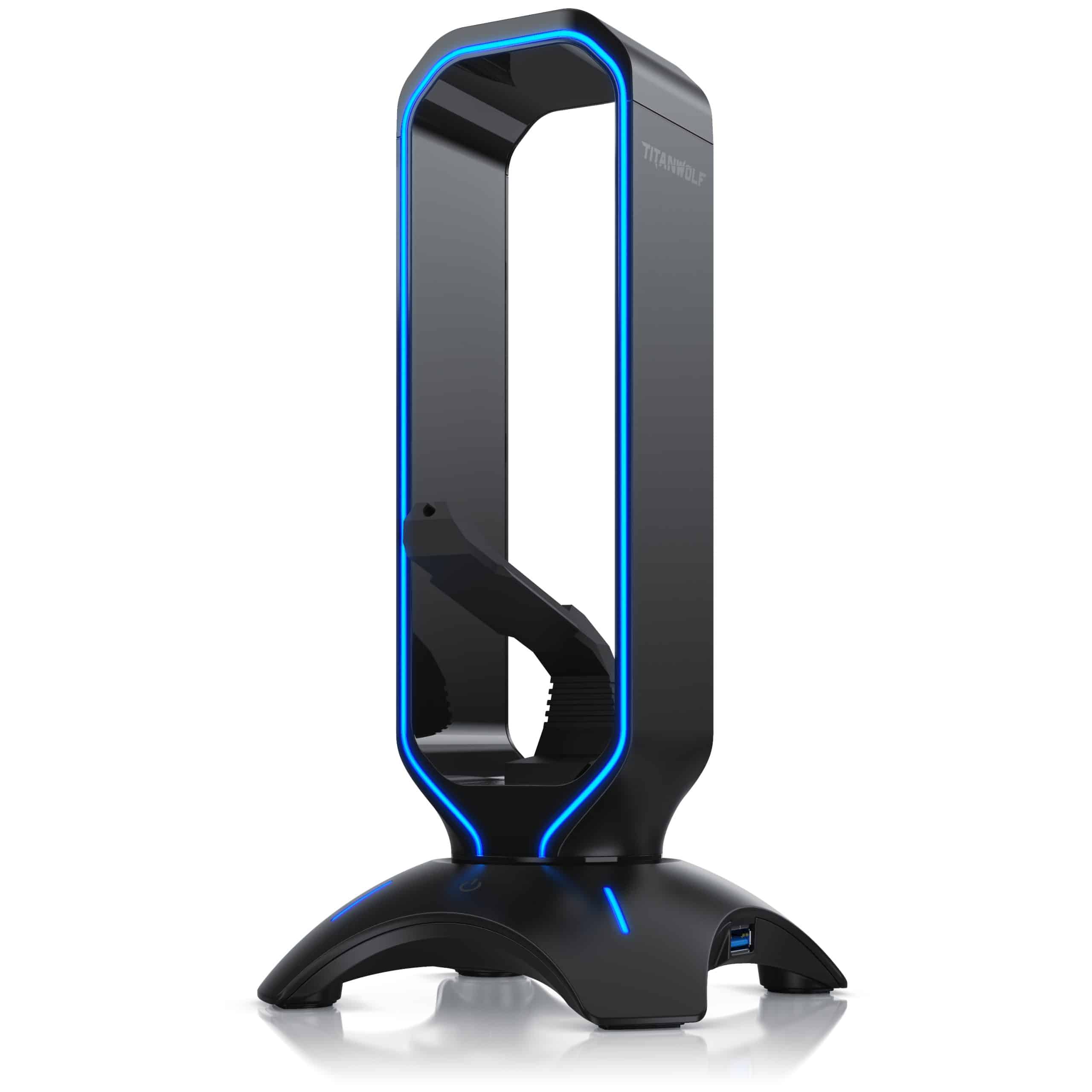 Titanwolf Kopfhörerständer mit 2 x USB 3.2 und Mausbungee Headphone stand mit Farbwechselmodus