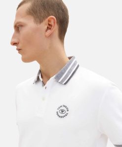 Tom Tailor Poloshirt Basic Polo Kurzarmshirt mit Kontraststreifen und Logo-Print