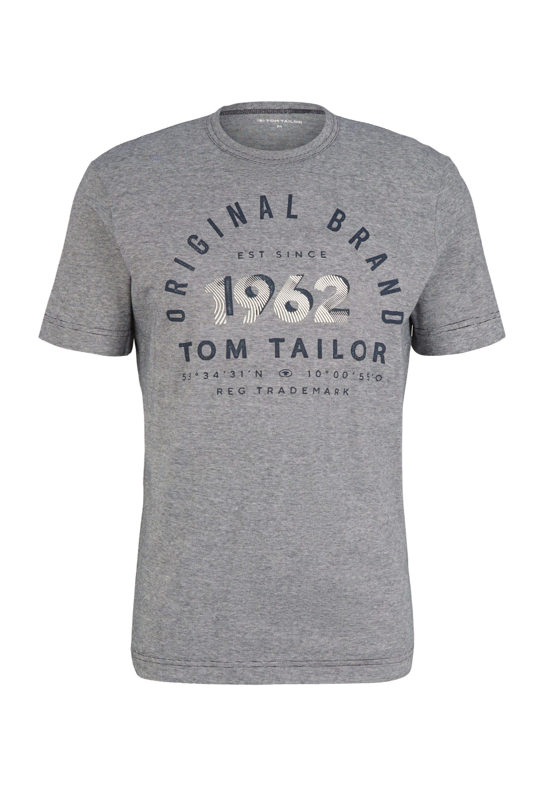 Tom Tailor T-Shirt Gestreiftes Kurzarmshirt mit Rundhalsausschnitt und Print